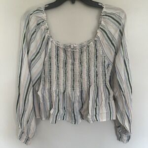 Women's Candies Striped Smocked Long Sleeve Boho Peasant Top Size XL